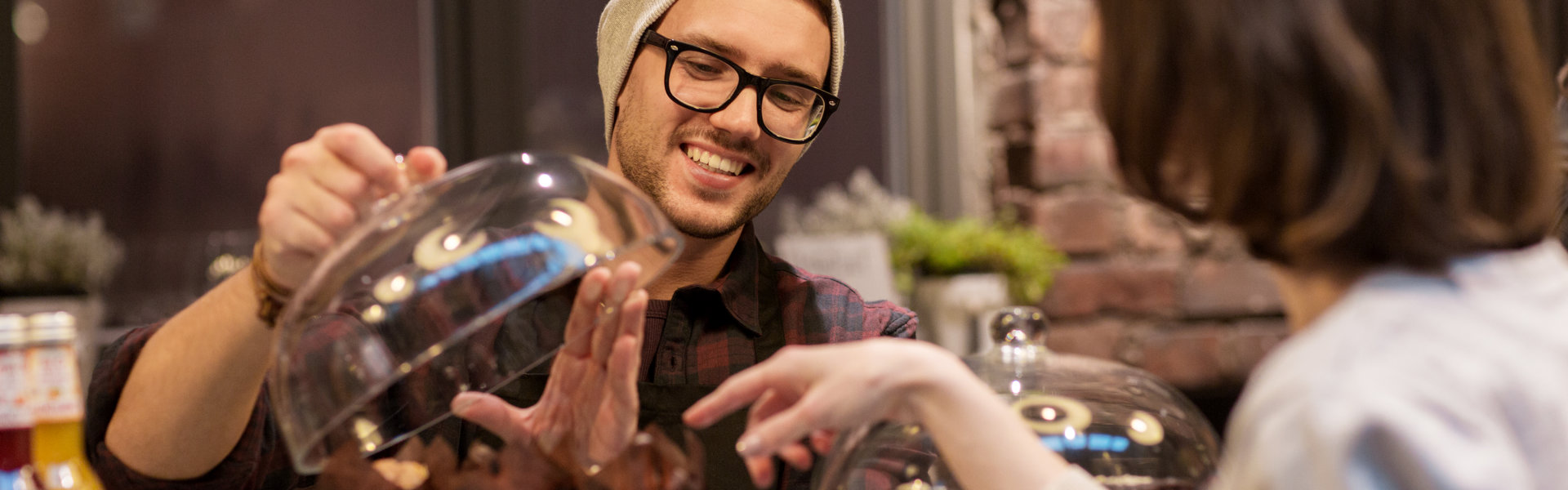 man smiling with woman