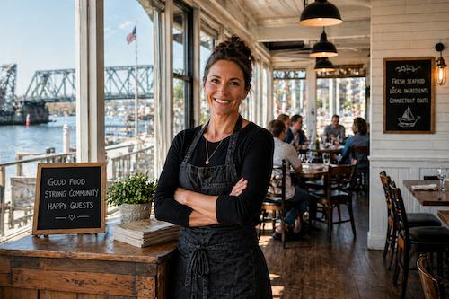 Restaurant dining scene in Mystic, Connecticut